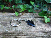 Load image into Gallery viewer, Black Obsidian Raw Natural Crystal Stone Arrowhead Keyring