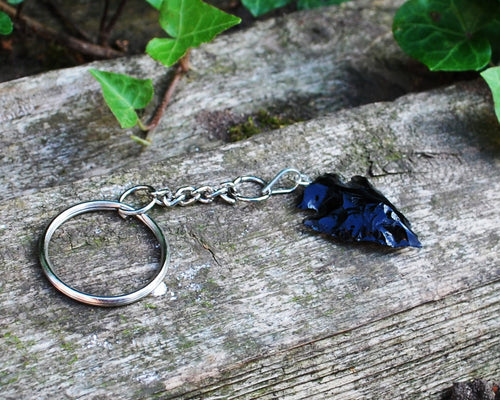 Black Obsidian Raw Natural Crystal Stone Arrowhead Keyring