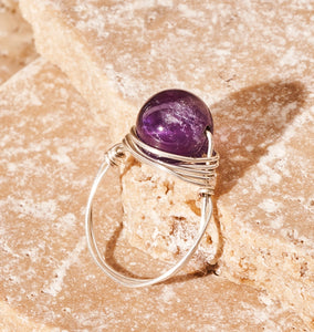 New! Amethyst Gemstone Wire Wrapped Ring - Various Sizes