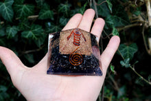 Load image into Gallery viewer, Black Obsidian Large Crystal Stone Orgone Pyramid With Clear Quartz Centre Piece