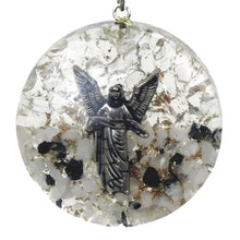 Load image into Gallery viewer, Reiju Archangel Gabriel Clear Quartz &amp; Rainbow Moonstone Orgone Crystal Chips Pendant &amp; Silver Chain, Black And White Coloured