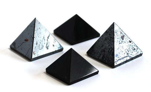 Electromagnetic Pollution Gift Set including 2 x Hematite Pyramids and 2 x Black Obsidian Pyramids - Krystal Gifts UK