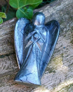 Hematite Stone Angel, Guardian Angel Figurine, Spiritual Gifts for Women, Grounding Stone Hematite Carving, Witchy Gifts For Her Root Chakra