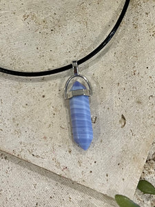 Blue Lace Agate Small Crystal Stone Pendant Necklace