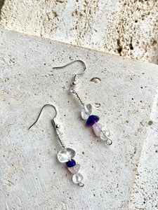 Rose Quartz, Amethyst Clear Quartz (RAC) Crystal Earrings – Reiju