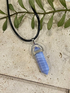 Blue Lace Agate Small Crystal Stone Pendant Necklace