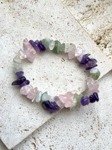 Amethyst Rose Quartz & Green Jade Natural Crystal Stone Bracelet