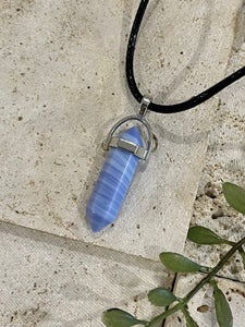 Blue Lace Agate Small Crystal Stone Pendant Necklace