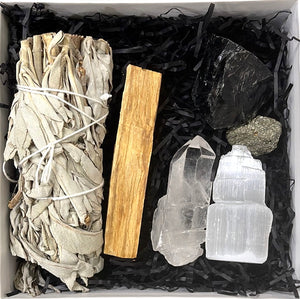 Cleansing Dispel Negativity Natural & Unique Crystals Boxed Gift Set Inc White Sage & Palo Santo