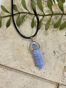 Blue Lace Agate Small Crystal Stone Pendant Necklace