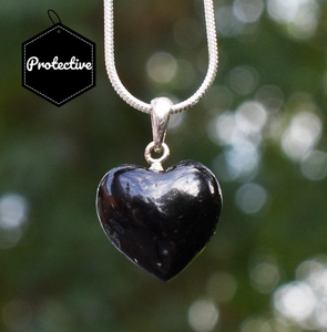 Black Tourmaline Crystal Stone 925 Sterling Silver Heart Pendant Necklace