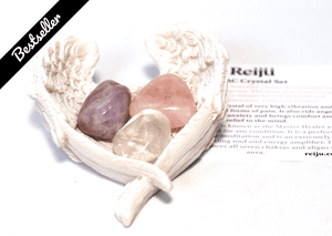 RAC Rose Quartz Amethyst & Clear Quartz Natural 'Golden Triangle' Crystal Tumble Stone Set