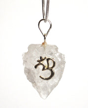 Load image into Gallery viewer, Clear Quartz &#39;Om&#39; Crystal Arrowhead Pendant with Silver Chain Gift Wrapped - Krystal Gifts UK