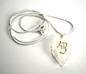 Clear Quartz 'Om' Crystal Arrowhead Pendant with Silver Chain Gift Wrapped - Krystal Gifts UK