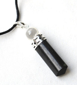 Black Tourmaline Pendant with Clear Quartz Sphere - Krystal Gifts UK