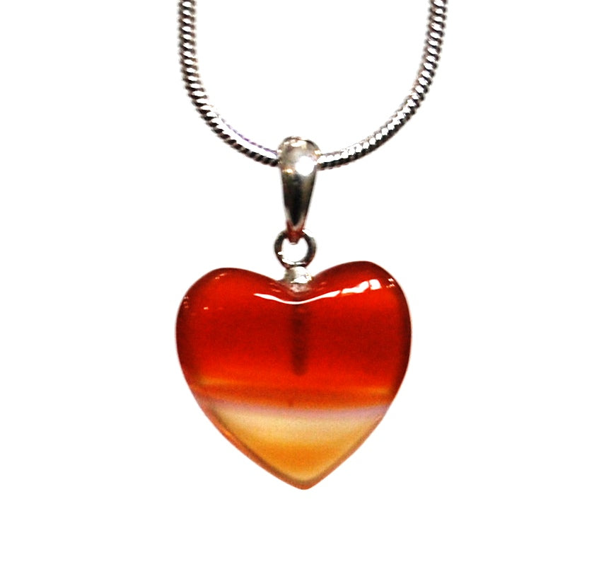 Carnelian Polished Crystal Heart Pendant With 925 Sterling Silver Clasp & 18