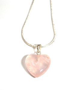Rose Quartz Polished Small Heart Pendant Necklace 925 Sterling Silver