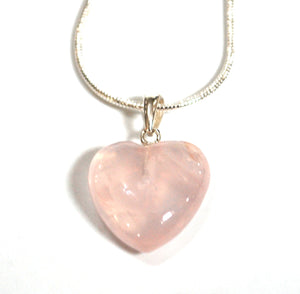 Rose Quartz Polished Small Heart Pendant Necklace 925 Sterling Silver