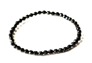 Black Tourmaline Polished Sparkly Faceted Bracelet