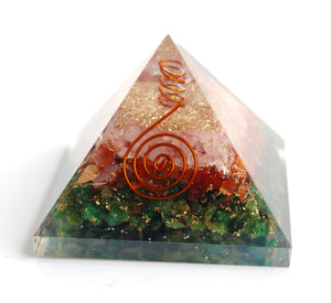 Rose Quartz, Carnelian & Green Jade Large Orgone Pyramid for Serenity & Calm