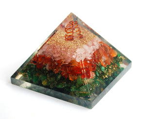 Rose Quartz, Carnelian & Green Jade Large Orgone Pyramid for Serenity & Calm