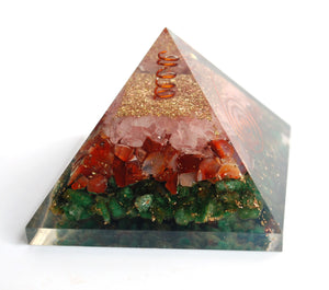 Rose Quartz, Carnelian & Green Jade Large Orgone Pyramid for Serenity & Calm