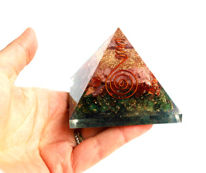 Rose Quartz, Carnelian & Green Jade Large Orgone Pyramid for Serenity & Calm