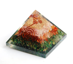 Rose Quartz, Carnelian & Green Jade Large Orgone Pyramid for Serenity & Calm