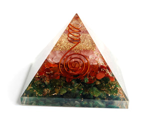 Rose Quartz, Carnelian & Green Jade Large Orgone Pyramid for Serenity & Calm