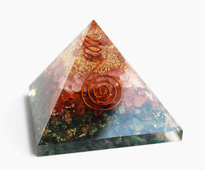 Rose Quartz, Carnelian & Green Jade Large Orgone Pyramid for Serenity & Calm