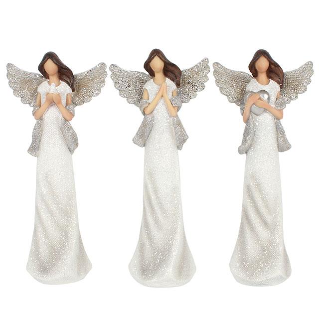 Set Of 3 White And Silver Glitter Angels 