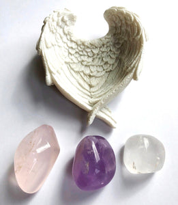 RAC Rose Quartz Amethyst & Clear Quartz Natural 'Golden Triangle' Crystal Tumble Stone Set