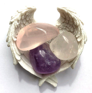 RAC Rose Quartz Amethyst & Clear Quartz Natural 'Golden Triangle' Crystal Tumble Stone Set