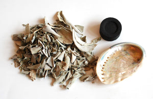 Cleansing Natural White Sage, Charcoal & Abalone Shell Smudge Burning Kit