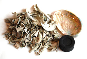 Cleansing Natural White Sage, Charcoal & Abalone Shell Smudge Burning Kit