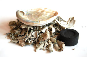 Cleansing Natural White Sage, Charcoal & Abalone Shell Smudge Burning Kit