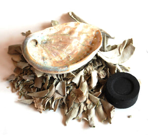 Cleansing Natural White Sage, Charcoal & Abalone Shell Smudge Burning Kit