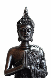 Large Silver Resin Thai Buddha With Candle Holder Colour Gift Present 20.5cm approx - Krystal Gifts UK
