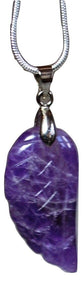 Amethyst Natural Crystal Angel Wings Pendant Necklace & Silver Chain |Reiju