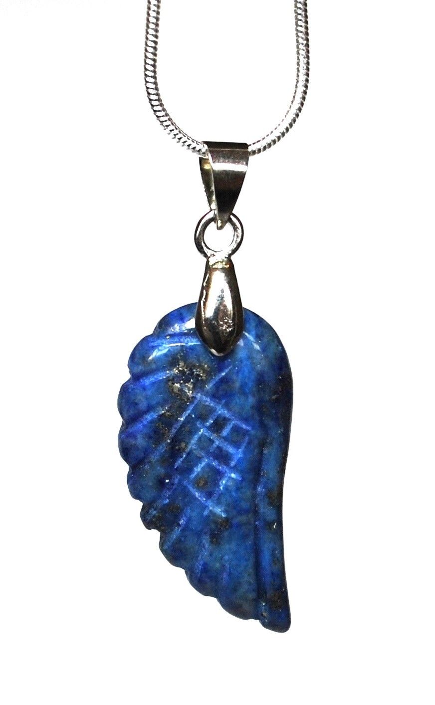 Lapis Lazuli Crystal Angel Wings Pendant Necklace & Silver Chain |Reiju