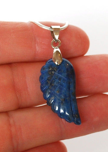Lapis Lazuli Crystal Angel Wings Pendant Necklace & Silver Chain |Reiju