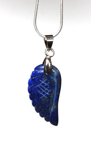 Lapis Lazuli Crystal Angel Wings Pendant Necklace & Silver Chain