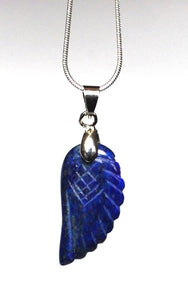 Lapis Lazuli Crystal Angel Wings Pendant Necklace & Silver Chain