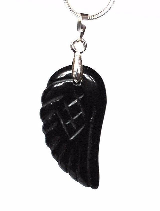 Black Obsidian Crystal Angel Wing Pendant
