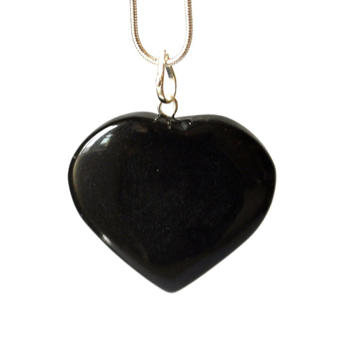 Black Obsidian Natural Polished Crystal Heart Pendant & 18”Chain Necklace |Reiju