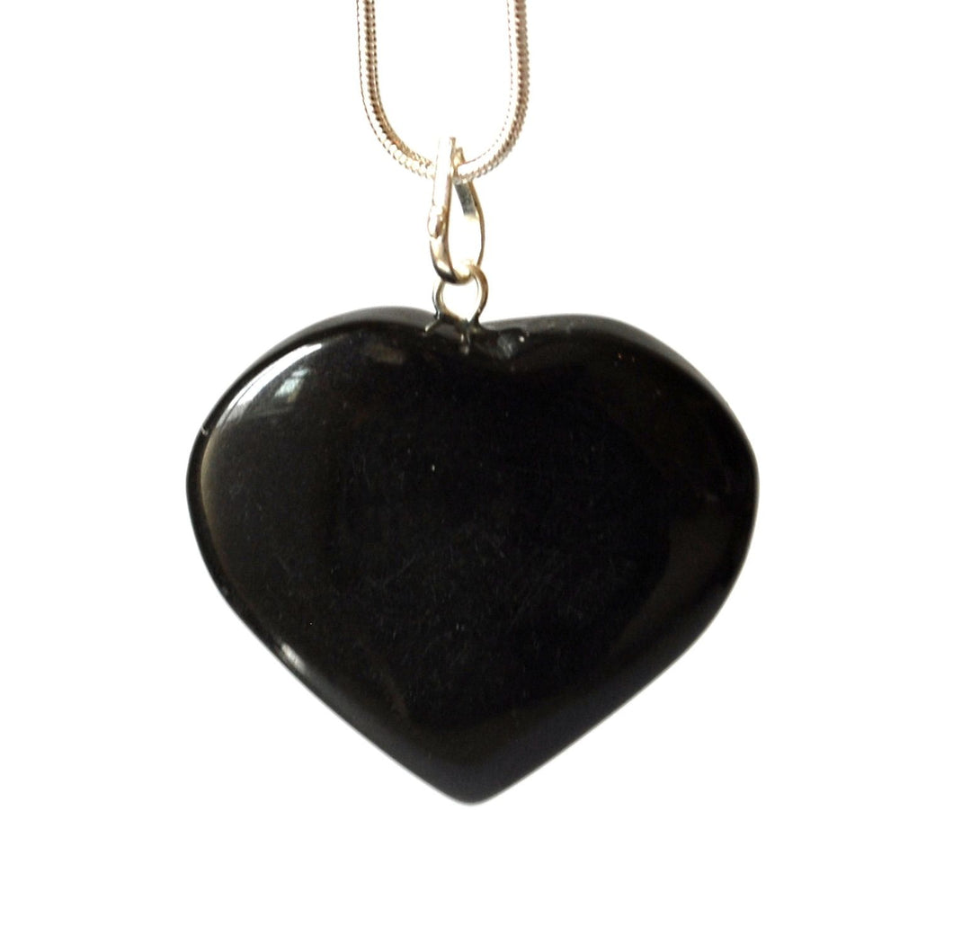Black Obsidian Natural Polished Crystal Heart Pendant & 18”Chain Necklace |Reiju