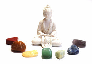 Chakra Tumble Crystal Stone Set Inc White Buddha Set