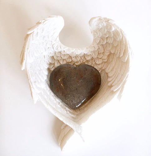 Blue Aventurine Crystal Stone Heart In Angel Wings Dish Gift