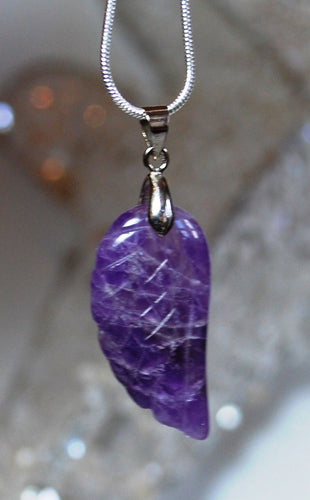 Amethyst Natural Crystal Angel Wings Pendant Necklace & Silver Chain |Reiju