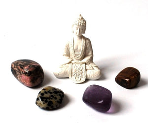 "Crystals for Grounding" Tumble Stone & Buddha Set